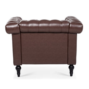 English Elm 1 Seater Quilted Pu Leather Accent Sofa with Pocket Spring Birch Legs Living Room W68085024