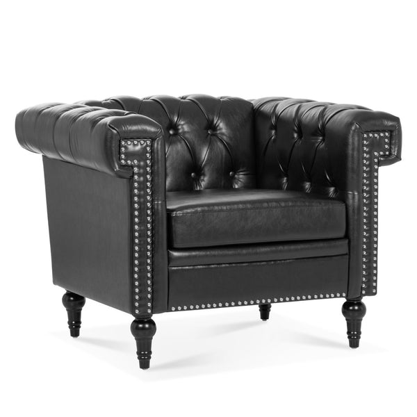 English Elm 1 Seater Quilted Pu Leather Accent Sofa with Pocket Spring Birch Legs Living Room W68085023