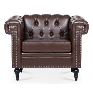 English Elm 1 Seater Quilted Pu Leather Accent Sofa with Pocket Spring Birch Legs Living Room W68085024