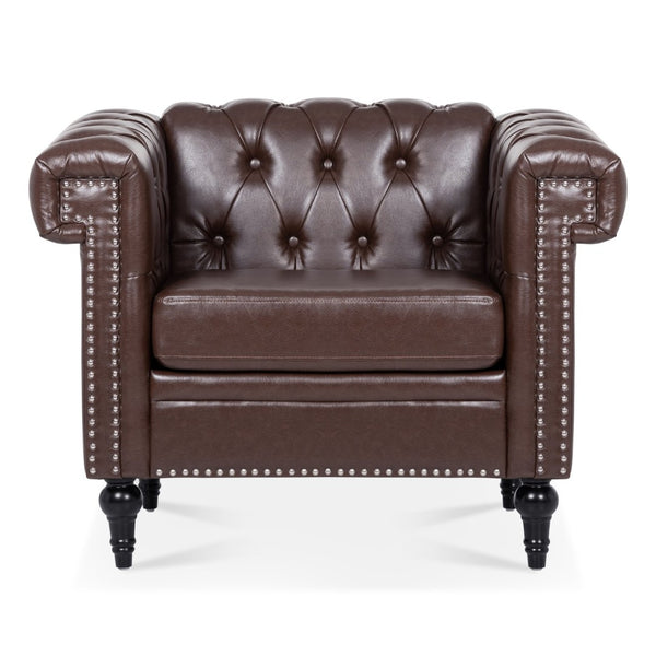English Elm 1 Seater Quilted Pu Leather Accent Sofa with Pocket Spring Birch Legs Living Room W68085024