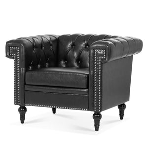 English Elm 1 Seater Pu Leather Accent Sofa with Quilted Back and Pocket Spring Support W680P451455
