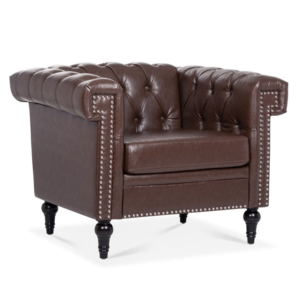 English Elm 1 Seater Quilted Pu Leather Accent Sofa with Pocket Spring Birch Legs Living Room W68085024