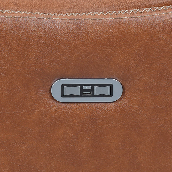 English Elm Steve Silver - Contemporary Power Reclining Sofa with Top-Grain Leather, USB Charging, Power Headrest & Footrest Brown B081109542