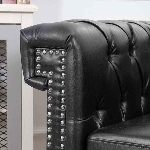 English Elm 1 Seater Pu Leather Accent Sofa with Quilted Back and Pocket Spring Support W680P451455