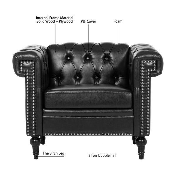 English Elm 1 Seater Pu Leather Accent Sofa with Quilted Back and Pocket Spring Support W680P451455