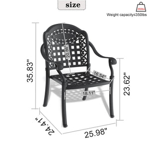 English Elm Cast Aluminum Outdoor Dining Chairs Set of 4 with Carved Relief Frame and Weather Cushions W1710S00510