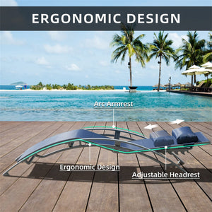 English Elm Pool Adjustable Aluminum Chaise Lounge Set with Detachable Pillow, 5 Recline Positions & Textilene Comfort Blue W1859109831
