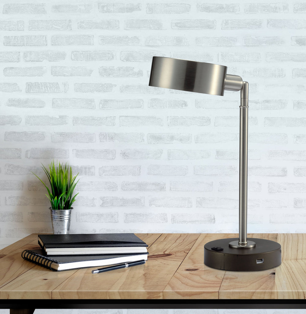 English Elm 15" Brushed Nickel LED Desk Lamp with USB Port, Adjustable 360° Neck, E12 Bulb Included, Energy Efficient B080107011
