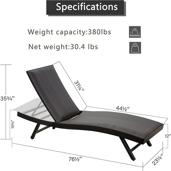 English Elm Outdoor Chaise Lounge Set of 2 Reclining Pool Chairs with Adjustable Headrest, Rustproof Aluminum Frame and Breathable Textilene Fabric for Patio Sunbathing Dark Brown W1859109883