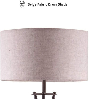 English Elm 65" Crossed Tripod Floor Lamp with Matte Metal Frame and White Fabric Shade, Adjustable 59"-73" Bronze B080107027