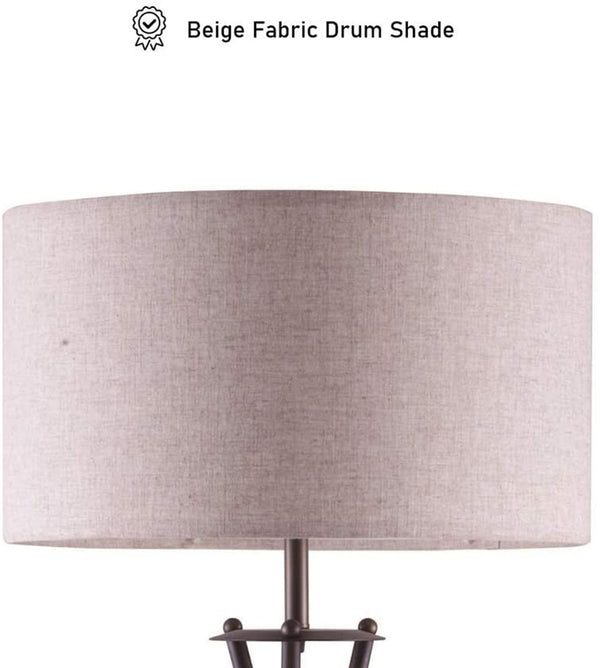 English Elm 65" Crossed Tripod Floor Lamp with Matte Metal Frame and White Fabric Shade, Adjustable 59"-73" Bronze B080107027