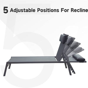 English Elm Patio Chaise Lounge Set - 3-Piece Adjustable Recliners With Side Table, Durable Steel & Textilene Comfort W1859109867-GIGA