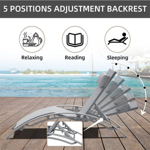 English Elm Pool Adjustable Aluminum Chaise Lounge Set with Detachable Pillow, 5 Recline Positions & Textilene Comfort Gray W1859109828