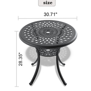 English Elm Ø30.71-inch Cast Aluminum Round Patio Table Ornate Bistro Design Umbrella Ready W1710P166025