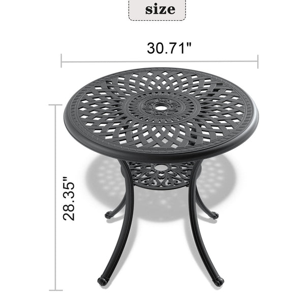 English Elm Ø30.71-inch Cast Aluminum Round Patio Table Ornate Bistro Design Umbrella Ready W1710P166025