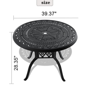 English Elm 39.37-Inch Cast Aluminum Patio Dining Table For 4 With Umbrella Hole, Weather-Resistant & Stylish W1710P166027-GIGA