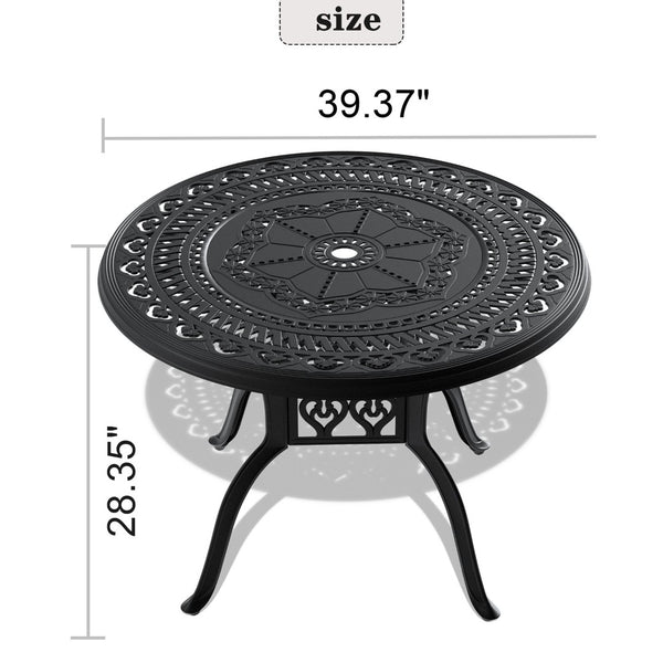 English Elm 39.37-Inch Cast Aluminum Patio Dining Table For 4 With Umbrella Hole, Weather-Resistant & Stylish W1710P166027-GIGA