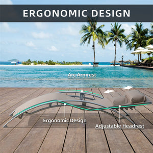 English Elm Pool Adjustable Aluminum Chaise Lounge Set with Detachable Pillow, 5 Recline Positions & Textilene Comfort khaki W1859109833