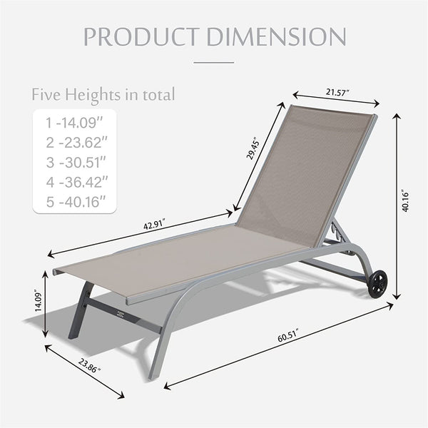 English Elm Chaise Lounge Set Of 2 With Wheels - Adjustable Outdoor Chairs For Pool, Patio, Beach, Yard Comfort W1859109848