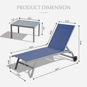 English Elm Chaise Lounge Set Of 3 - Stylish Outdoor Chairs With Wheels, Adjustable Recline, And Side Table W1859109855