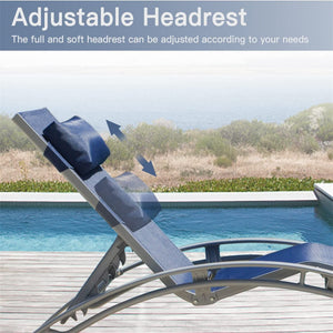 English Elm Outdoor Chaise Lounge Set of 2 Reclining Pool Chairs with Adjustable Headrest, Rustproof Aluminum Frame and Breathable Textilene Fabric for Patio Sunbathing Blue W1859109830