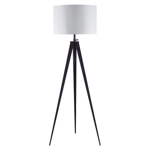 English Elm 65" Crossed Tripod Floor Lamp with Matte Metal Frame and White Fabric Shade, Adjustable 59"-73" Black B080107026