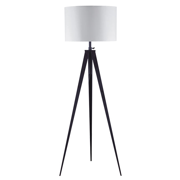 English Elm 65" Crossed Tripod Floor Lamp with Matte Metal Frame and White Fabric Shade, Adjustable 59"-73" Black B080107026