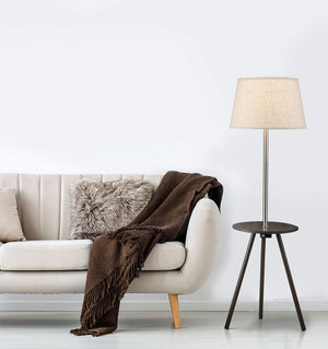 English Elm 57" Round Sofa Side Table with Lamp & USB Power Station, Espresso Mid-Century Modern Accent, 55" B080107020
