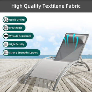 English Elm Pool Adjustable Aluminum Chaise Lounge Set with Detachable Pillow, 5 Recline Positions & Textilene Comfort Gray W1859109828