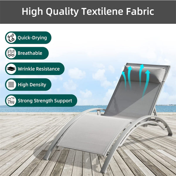English Elm Pool Adjustable Aluminum Chaise Lounge Set with Detachable Pillow, 5 Recline Positions & Textilene Comfort Gray W1859109828
