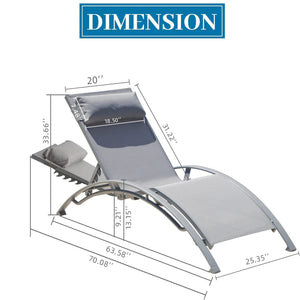 English Elm Outdoor Chaise Lounge Set of 2 Reclining Pool Chairs with Adjustable Headrest, Rustproof Aluminum Frame and Breathable Textilene Fabric for Patio Sunbathing Gray W1859109689