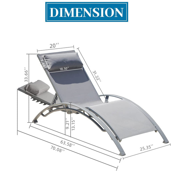 English Elm Outdoor Chaise Lounge Set of 2 Reclining Pool Chairs with Adjustable Headrest, Rustproof Aluminum Frame and Breathable Textilene Fabric for Patio Sunbathing Gray W1859109689