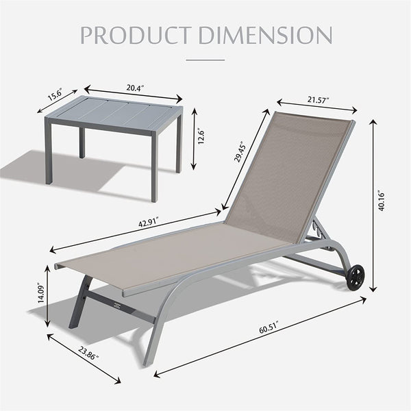 English Elm Chaise Lounge Outdoor Set Of 3 – Adjustable Pool Chairs With Wheels & Side Table For Stylish Comfort W1859109858