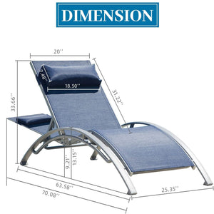 English Elm Outdoor Chaise Lounge Set of 2 Reclining Pool Chairs with Adjustable Headrest, Rustproof Aluminum Frame and Breathable Textilene Fabric for Patio Sunbathing Blue W1859109830