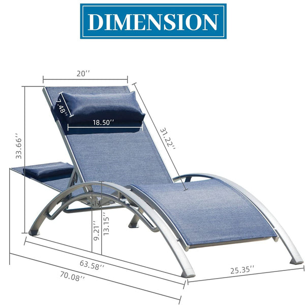 English Elm Outdoor Chaise Lounge Set of 2 Reclining Pool Chairs with Adjustable Headrest, Rustproof Aluminum Frame and Breathable Textilene Fabric for Patio Sunbathing Blue W1859109830