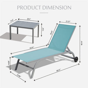 English Elm Chaise Lounge Set Of 3 - Adjustable Outdoor Chairs With Wheels & Side Table For Poolside Relaxation W1859109860