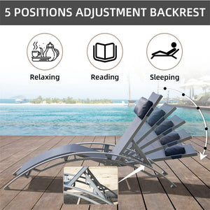 English Elm Pool Adjustable Aluminum Chaise Lounge Set with Detachable Pillow, 5 Recline Positions & Textilene Comfort Blue W1859109831