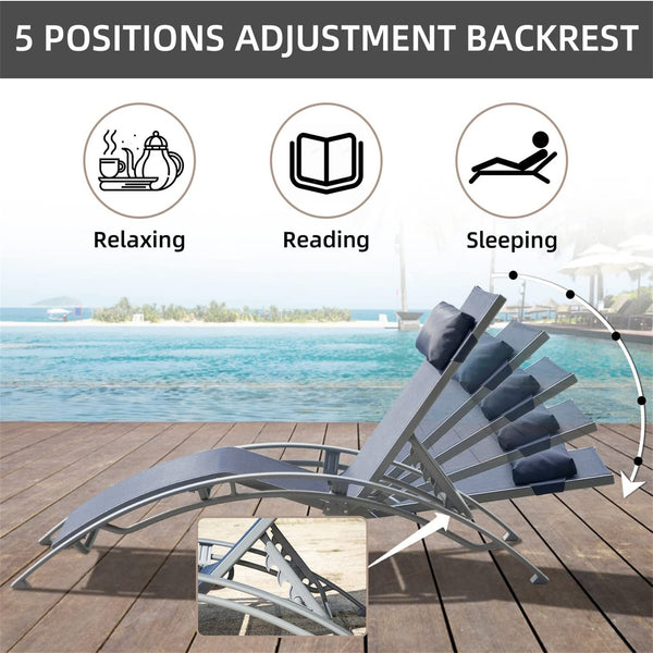 English Elm Pool Adjustable Aluminum Chaise Lounge Set with Detachable Pillow, 5 Recline Positions & Textilene Comfort Blue W1859109831