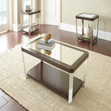 Steve Silver Truman Espresso End Table with Mirrored Top & Stainless Steel Legs - 24 x 22 x 24 Inches