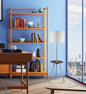 English Elm 57" Round Sofa Side Table with Lamp & USB Power Station, Espresso Mid-Century Modern Accent, 55" B080107020