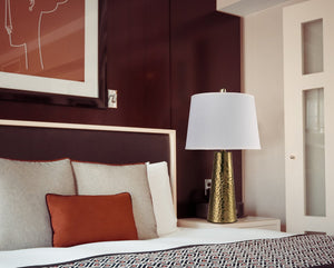 English Elm 25"H Bronze Leaf Hammered Table Lamp with White Fabric Shade, 26" Tall, 100W, Elegant Ambient Glow B080107012