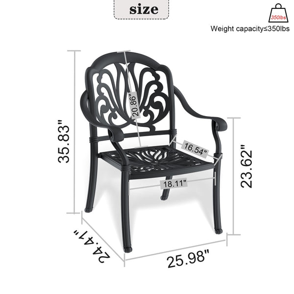 English Elm Cast Aluminum Outdoor Dining Chairs Set of 4 with Carved Relief Frame and Brown Cushions W1710S00507
