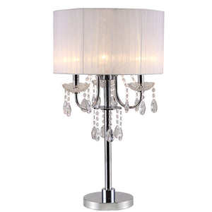 English Elm 29.5"H Crystal-Inspired White/Chrome Table Lamp with Touch Switch, 16" Round Base, UL Listed, Elegant B080107005