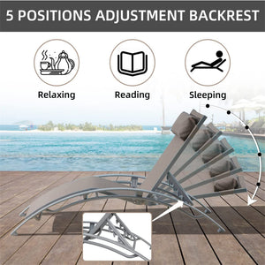 English Elm Pool Adjustable Aluminum Chaise Lounge Set with Detachable Pillow, 5 Recline Positions & Textilene Comfort khaki W1859109833