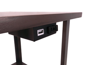 English Elm 58" Brown Mix Squared Sofa Side Table with Lamp, USB & Outlet Charging Station, Espresso Wood Top and Metal Legs B080107037