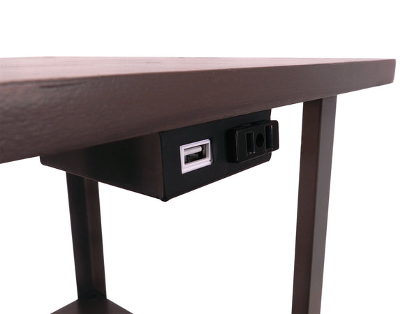 English Elm 58" Brown Mix Squared Sofa Side Table with Lamp, USB & Outlet Charging Station, Espresso Wood Top and Metal Legs B080107037