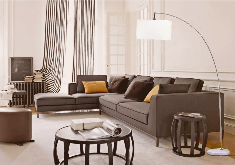 English Elm 78" Silver Arch Floor Lamp Brushed Nickel with White Fabric Drum Shade, Marble Base, Adjustable Arm, UL Listed B080107028