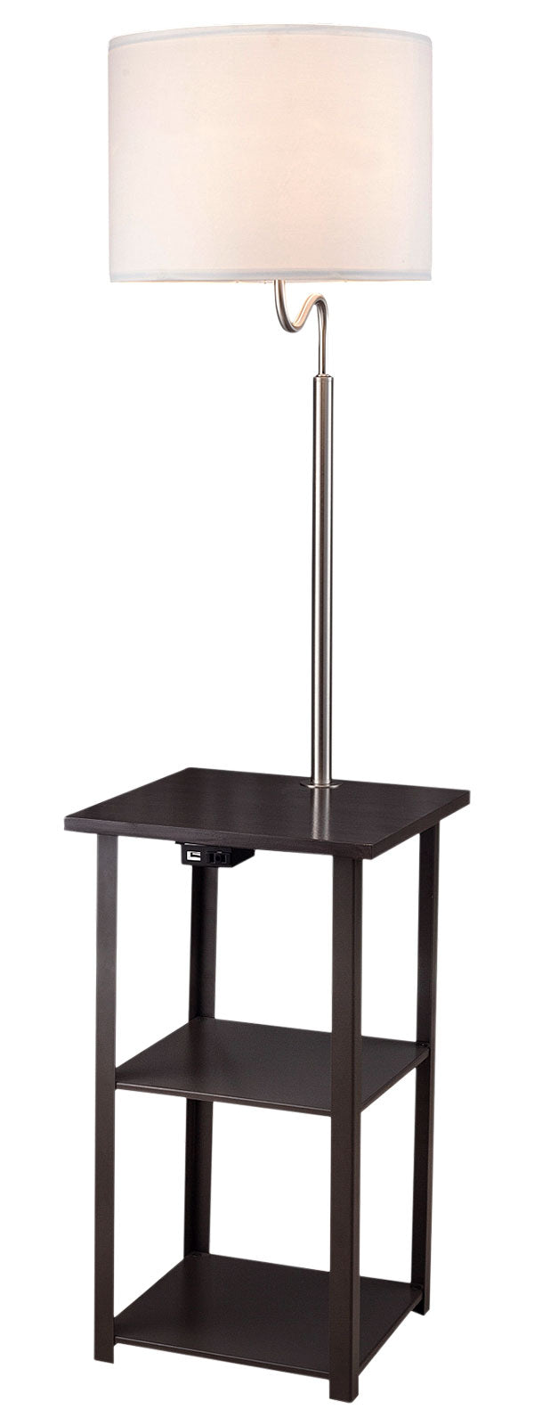 English Elm 58" Brown Mix Squared Sofa Side Table with Lamp, USB & Outlet Charging Station, Espresso Wood Top and Metal Legs B080107037