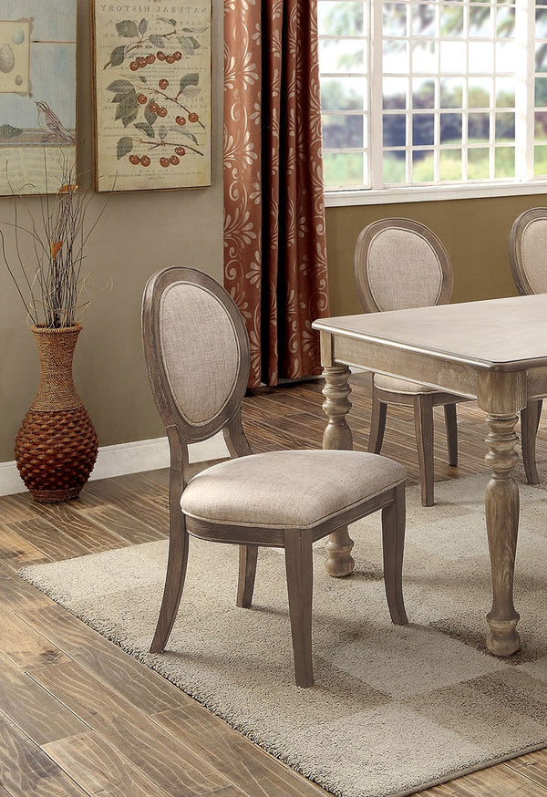 English Elm Transitional Rustic Oak Side Chairs Set of 2 with Padded Grey Linen-Like Seats Solid Wood Veneer Comfort B011109808