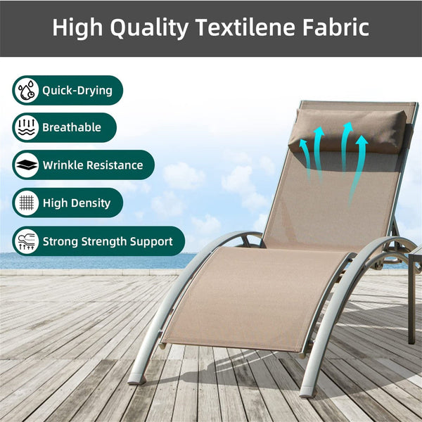 English Elm Pool Adjustable Aluminum Chaise Lounge Set with Detachable Pillow, 5 Recline Positions & Textilene Comfort khaki W1859109833